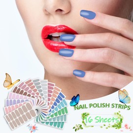 SILPECWEE 16 Sheets Light Colour Solid Nail Polish Stickers Full Nail Wraps for Women Stick on Nail Polish Strips Gel Nail Strips Self Adhesive Fingernail Manicure Design with Nail File