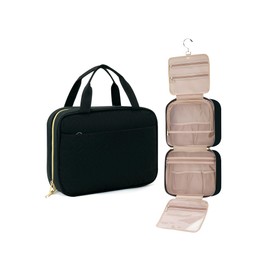 Travel Toiletry Bag for Women, Hanging Travel Bag for Toiletries, Wide-Open Makeup Pouch, Water-Resistant Large Capacity Cosmetic Travel Toiletry Organizer for Daily Use, Christmas (Black)