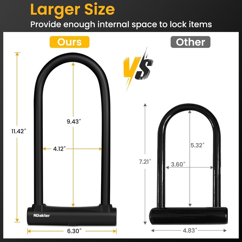 NDakter Motorcycle Locks Anti Theft, Heavy Duty Bike U Lock