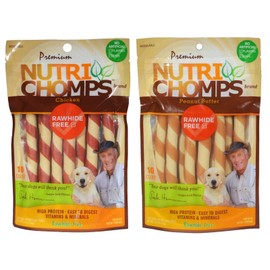 NutriChomps Dog Chews 5-inch Twists, Easy to Digest, Rawhide-Free Dog Treats, 10 Count- Real Peanut Butter Flavor and 10 Count- Real Chicken Flavor (NT112V)