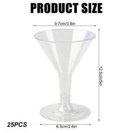 Martini Glasses Plastic, Pack of 25 Champagne Glasses, Plastic, 177 ml, Reusable Cocktail Glasses with Handle, Transparent Champagne Glasses, Cocktail Cups for Parties, Birthdays, Weddings