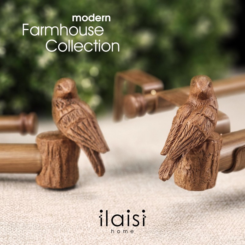 ILAISIHOME 1-1/8 Inch Diameter Faux Wood Curtain Rod with Bird
