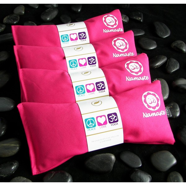 Happy Wraps Namaste Lavender Yoga Eye Pillows - Hot Cold Aromatherapy for Stress, Meditation, Spa, Relaxation Gifts - Set of 4 - Pink Cotton
