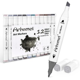 12pcs Grey Gray Alcohol Markers Set, Cool Grey, Warm Grey, Blue Grey, Dual Tip Alcohol Based Art Drawing Permanent Markers for Kids Students Adult Artists.