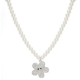Gleamart White Flower Long Pendant Necklace Adjustable Sweater Chain Gift for Women