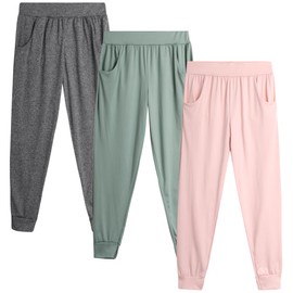 Sweet Hearts Girls' Sweatpants - 3 Pack Performance Jogger Pants with Pockets - High Waisted Jogger Sweatpants: Made in USA   , Size 10-12, Charcoal/Blush/Sage