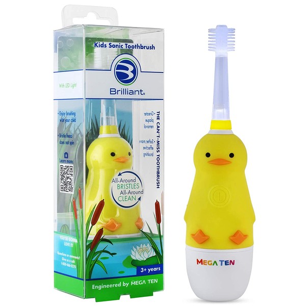 Brilliant Kids Sonic Toothbrush Characters – Kids Electric Toothbrush with Flashing Lights and Super-Fine Bristles - Fun Brushing for Parent and Child, Ages 3-8 (Duck)