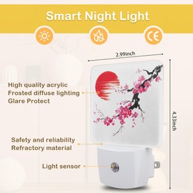 ENUIEO Cherry Blossoms Night Lights Plug into Wall, Chinese Style Cherry Blossoms Auto Sensor LED Night Lamp for Men Women Boys Girls Holiday Presents Gifts