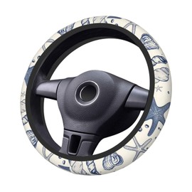 SAKTEPLE Car Steering Wheel Cover with Anti-Slip Lining, Universal 15 inch Wheel Cover, Fashion Car Interior Accessories for Women Men - Sea Starfish Shells