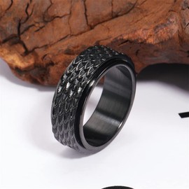 JIPSJICI Dragon Scale Anxiety Ring Cool Stainless Steel Snake Dragon Scales Spinner Rings Fidget Ring for Men Women Gift Black Size 11