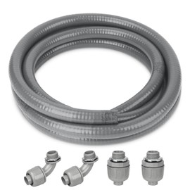HOXHA 1/2 Inch 10 Ft Electrical Conduit Kit AC Whip Kit Flexible PVC Non Metallic Liquid Tight Conduit, Electrical Wire Conduit Pipe with Straight and 90-Degree Conduit Connector Fittings