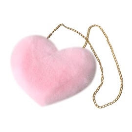 ccHuDE Heart Shaped Faux Fur Purse Fluffy Shoulder Bag Cute Crossbody Purses Soft Fuzzy Handbag for Valentine's Day Pink