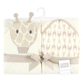 Hudson Baby Unisex Baby Cotton Animal Face Hooded Towel, Modern Giraffe, One Size