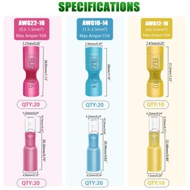 Twidec/100PCS Heat Shrink Spade Connectors Kit 22-10 AWG Female and Male Spade Terminlas Quick Disconnect Connectors Fully Insulated Electrical Wire Crimp Connector for Automotive Marine N-070-100PCS