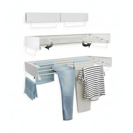 Zentuary Home Wall Mounted Clothes Drying Rack – Space-Saving Laundry Dryer for Clothing with 2 Towel Rails, 3 Hangers & 6 Pegs Inc |Collapsible Wall Drying Rack | Indoor & Outdoor Use, 31.5 Inches