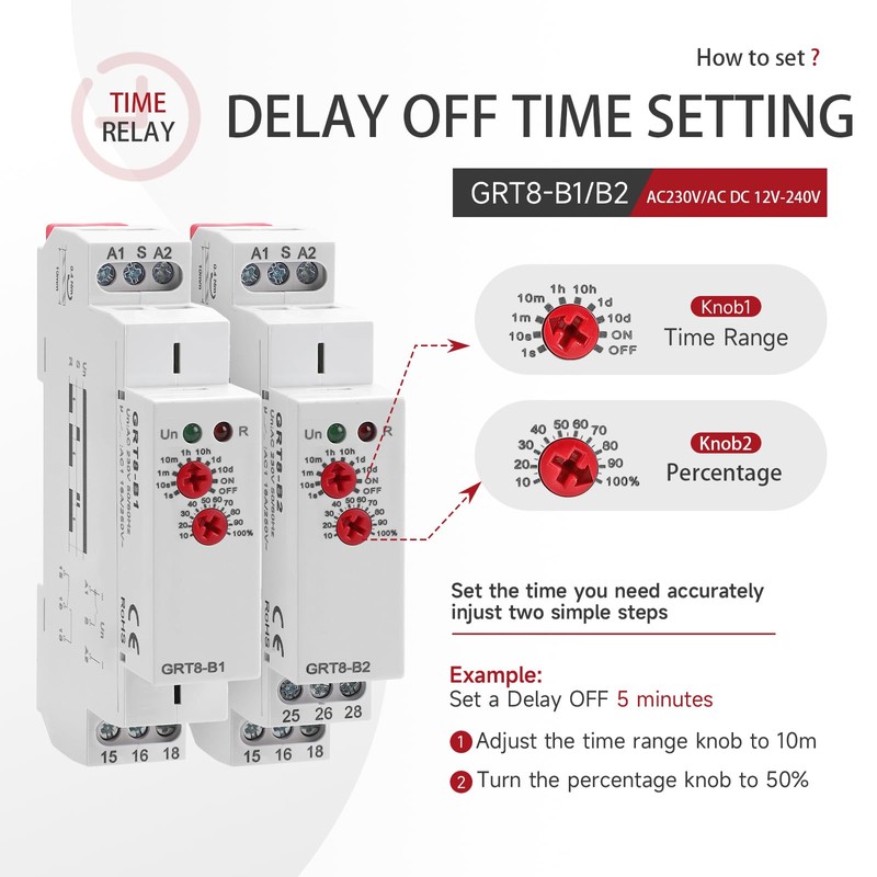 Delay Off Time Relay 16A Adjustable Smart Relay GRT8-B1, Delay