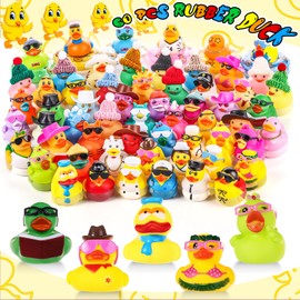 Sratte 140 Pcs Rubber Mini Duck Bulk Summer Assorted Rubber Ducks Dashboard Decoration Bath Toy Little Duck Sunglasses Necklace Hat Swim Circle Hat for Baby Shower Birthday Swimming Party Gift Favor
