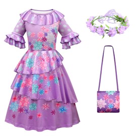 Monissy Encanto Mirabel Isabela Costume with Accessories Girls Purple Dresses Dress Fancy Dress Nursery Birthday Parties Parties Cosplay Gift Carnival Fancy Dress Purple A, 100