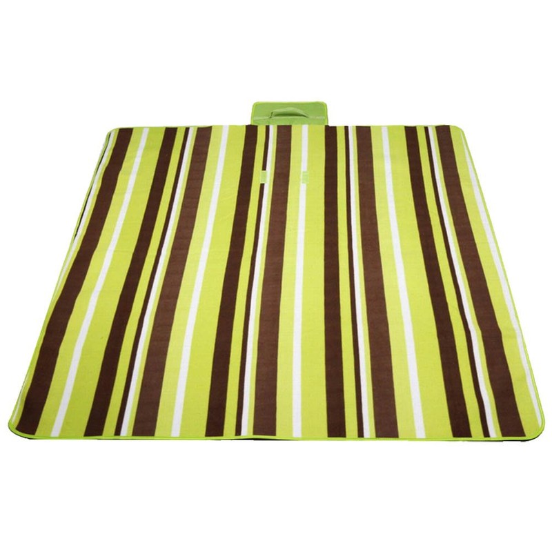 BRUBAKER Fleece Picnic Blanket with Waterproof Backing Light Green Stripes