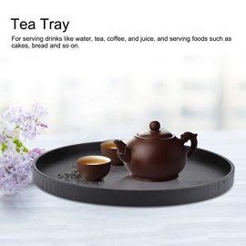 Round Serving Tray, Solid Wood Serving Platter Decorative Food Snack Meals Coffee Tea Serving Plates Service Tray Countertop Desktop Organizer for Home Kitchen Restaurant Party(Black)