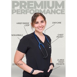 IRONIK Scrubs for Women – Stylish, Durable & Flattering Fit, Wrinkle-Free Scrub Tops with 3 Pockets, Black