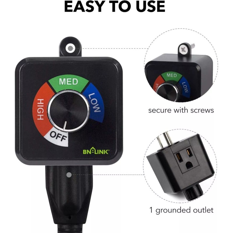 BN-LINK Exhaust Fan Speed Controller Variable 3 Speed Ceiling Vent