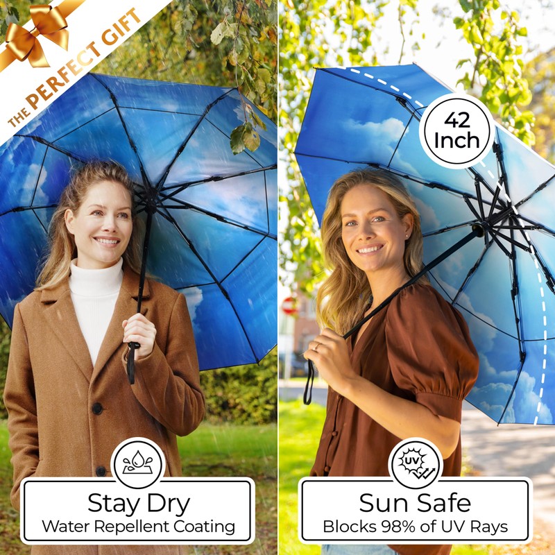 TUMELLA Strongest Windproof Travel Umbrella (Compact, Superior & Beautiful), Small