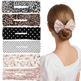 6 PCS Leopard Print Hair Bun Maker Polka Dots Hair Twist Bun Maker Flowers Hair Disk Bun Makers Twist Clips Lazy Curler Reusable Rectangle Hairstyle Accessories for Women Girls Thick Thin Tousle