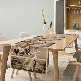 Houselerax Coffee Theme Table Runner，Coffee Time Country Rustic Farmhouse Kitchen Dining Table Decoration for Home Party Decor 13x36 in