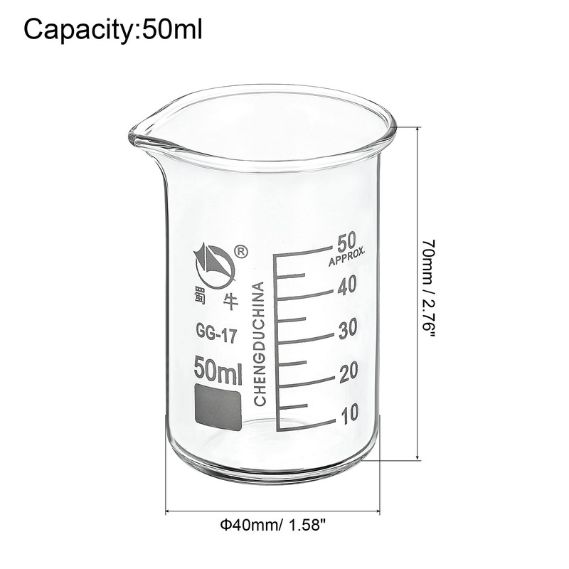 PATIKIL 50ml Tall Foam Glass Beaker, 2pcs 3.3 Borosilicate Glass,