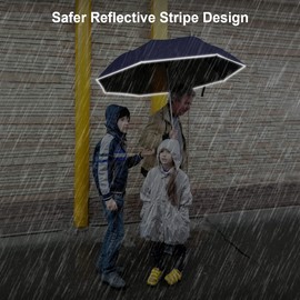 LAMA Folding Umbrella, Inverted Umbrella Windproof Strong, Auto Open/Close, Anti-UV, Compact, Portable Travel Umbrella with Reflective Stripes for Rain Sun, Blue