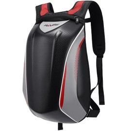 RKV86 Motorcycle Backpack for Men, Waterproof Helmet Backpack Hard Shell Large Capacity with Expandable Storage and Rain Cover (Black+Red)