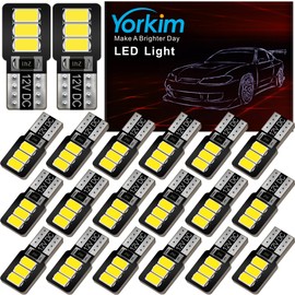 Yorkim 20PCS 194 LED Bulb White, MINI SIZE 168 Led Bulb T10 Led Replacement for Car Interior Map Dome Door Courtesy Trunk License Plate Lights Side Marker Lights, Pack of 20, 6300K