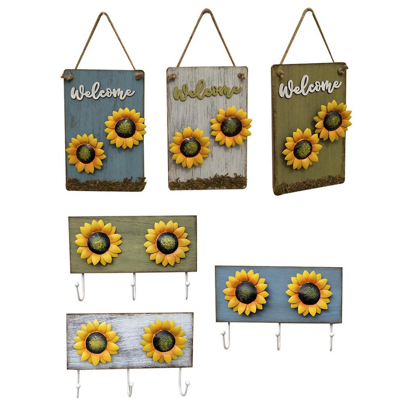 Wood Painting Decoration Wrought Iron Sun Flower Combination Painting Living