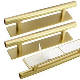 Opfiue 10 PCS Self-Stick Push Pull Helper ABS Plastic Handle, Wardrobe Handles Instant for Furniture/Cabinet/Drawer (Gold)