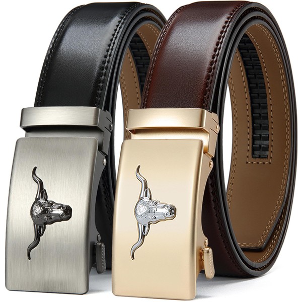 DOOPAI Men's Leather Ratchet Belts 2 Pack Adjustable Click Belt