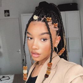 90PCS Painted Wood Hair Beads Mixed Color Large Hole Wooden Vintage Round Dreadlock Accessories Hair Tube Decoration