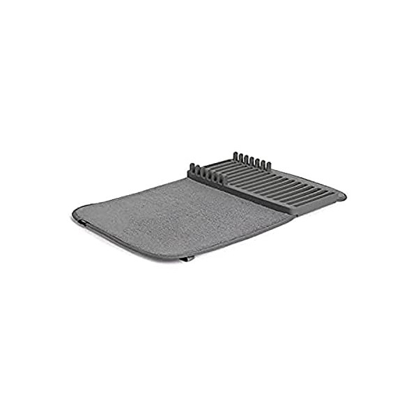 Umbra UDRY MINI Dish Drying Rack & Microfiber Dish Mat - Space-Saving Lightweight Design Folds Up For Easy Storage, 20 x 13 inches, Charcoal