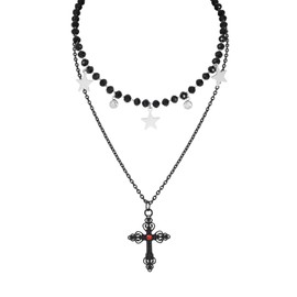 MILAKOO Multi-layered Beads Choker Necklace Cross Crucifix Chain Necklace for Prayer Meditation Gothic Style
