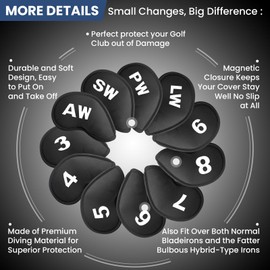Golf Iron Headcovers Magnetic Printed Embroidered Numbers 11 Pack,Golf Iron Head Covers Club Protector Lightweight (Black)