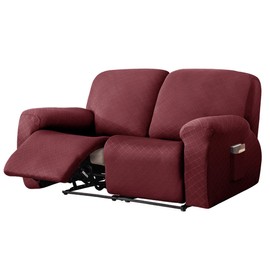 vctops Diamond Recliner Loveseat Slipcover 6-Pieces Stretch Dual Recliner Sofa Covers for 2 Seat Dual Reclining Loveseat Couch Soft Solid Furniture Protector (Wine Red,2 Seat)