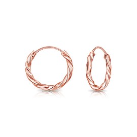 DTPSilver - 925 Sterling Silver Rose Gold Plated Small/Medium/Large size Twisted Hoops/Sleepers Earrings - Thickness 1.8 mm - Diameter 12 mm