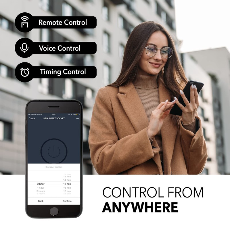 HBN Smart Plug 15A, WiFi Outlet Extender Dual Socket Plugs