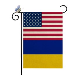 CANTENDO Ukraine Flag Double Sided Flax America Garden Yard Flag Flags Ukraine-US Friendship Garden Theme Decorative Outdoor Yard Decorative Flags Banner(12"x 18"）
