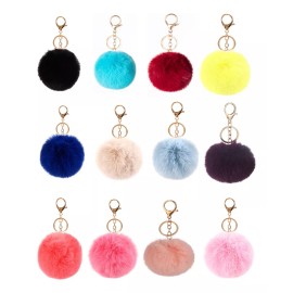 Aleart Lote 12 Llaveros Pompon Bolita Peluche Suave Surtido Mayoreo