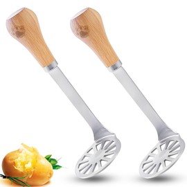 2PS Compact Wooden Handle Potato Masher - Baby Food Masher with Stainless Steel Head, Dishwasher Safe Mashed Potato Tool for Minced Vegetables & Fruits