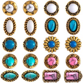 SmallCat 20Pcs Vintage Gold Western Nail Charm, 3D Retro Turquoise Metal Nail Rhinestones Jewels for Cowboy Nail Decor, Acrylic Nail Designs, DIY Crafts, Jewelry Making for Women