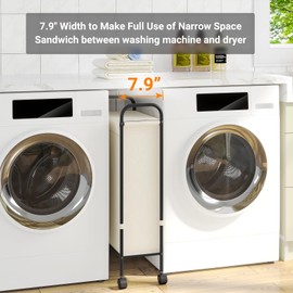 ELYKEN Slim Laundry Hamper with Lid, 50L Small Rolling Laundry Basket on Wheels, 7.9” Narrow Dirty Cloth Cart with Removable Inner Bag for Small Bathroom, Bedroom, Creamy