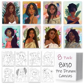 iPaint 8Pcs Paint and Sip Kit for Adults,Pre Drawn Canvas to Paint for Girls for Party,Couples DIY Acrylic Painting Kits Date Night 8×10 (NO tools)