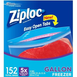 Ziploc Easy Open Tabs Freezer Gallon Bags, 152 Count (Pack of 1)